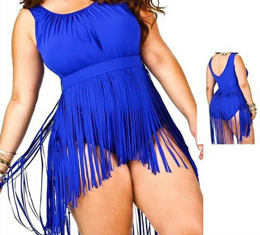 Plus Size Women's Tassels Bikini Badkläder Padded Push Up Plus Size Baddräkt Fransar Baddräkt