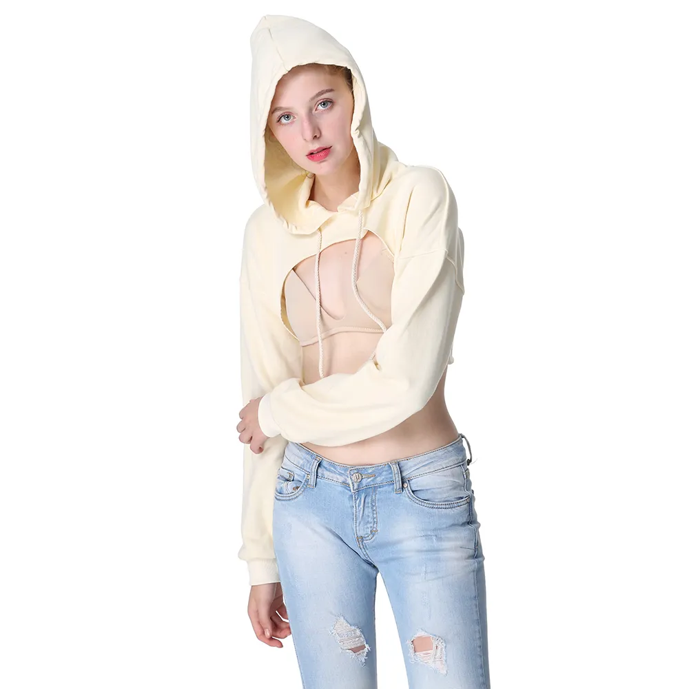 2018 Nieuwe Sexy Vrouwen Korte Hoodies Off The Borst Hooded Pullover Lange Mouwen Zomer Lente Tops Fashion Tees