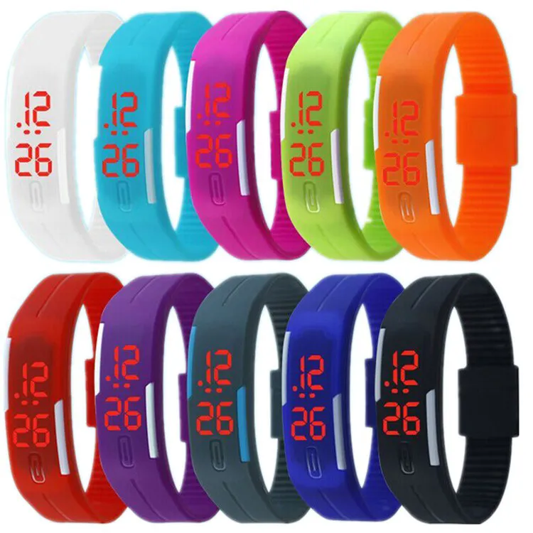 Partihandel-/ mix 14Colours Sports LED Digital Display Pekskärm Klockor Gummi Belt Silikon Armband Armbandsur LT011