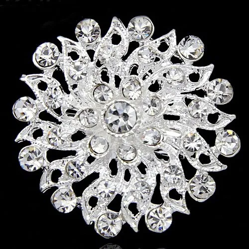 Silver Tone Clear Rhinestone Crystal Broche Bloem Meisjes Corsage Mode Broche Bruiloft Bruids Boeket Pins Broches B634