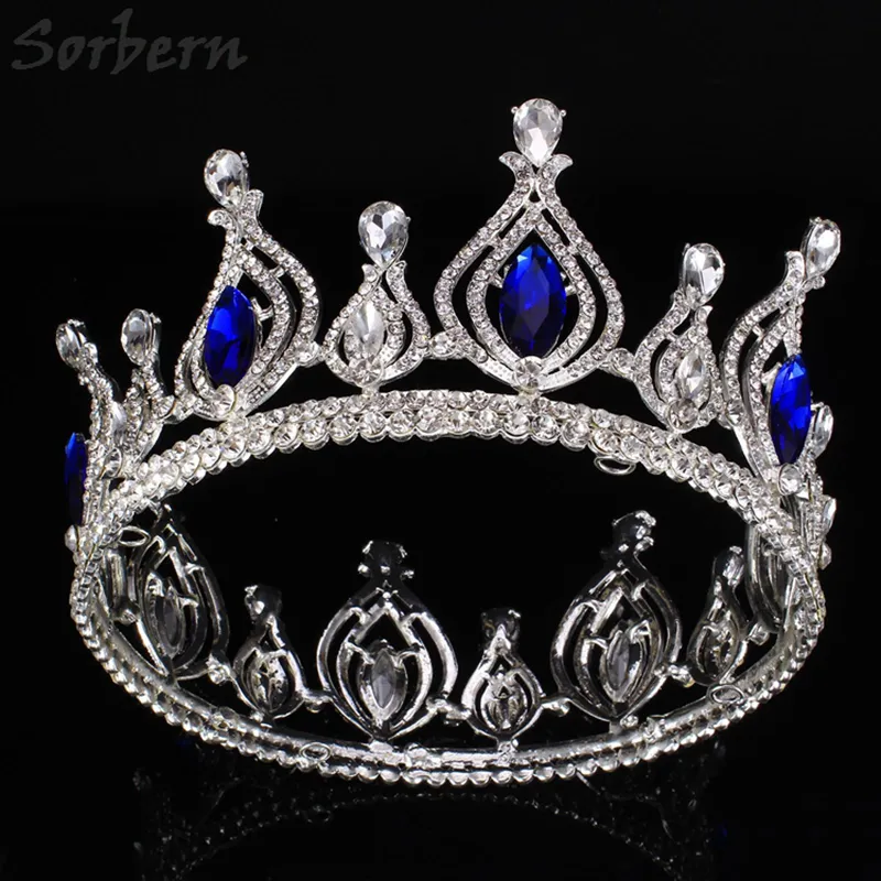 Luksusowe ślubne Headpiece Korowód Full Circle Tiara Wyczyść Austriackie Dżetów King / Queen Crown Wedding Bridal Crown Constume Party Art Deco