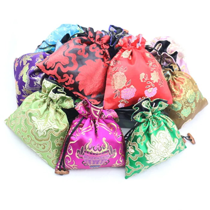 Luxe Floral Large Candy Gunst Tassen Doek Art Chinese Silk Trekkoord Gift Verpakking Zakjes Trinket Opslag voor Bruiloft Partij