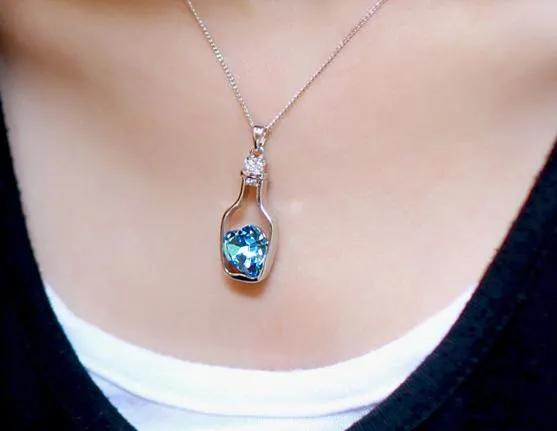 Кристалл ожерелье желая бутылка ожерелье девушка краткий пункт дрейф бутылки кулон ожерелье лучший день Святого Валентина подарки бесплатная доставка