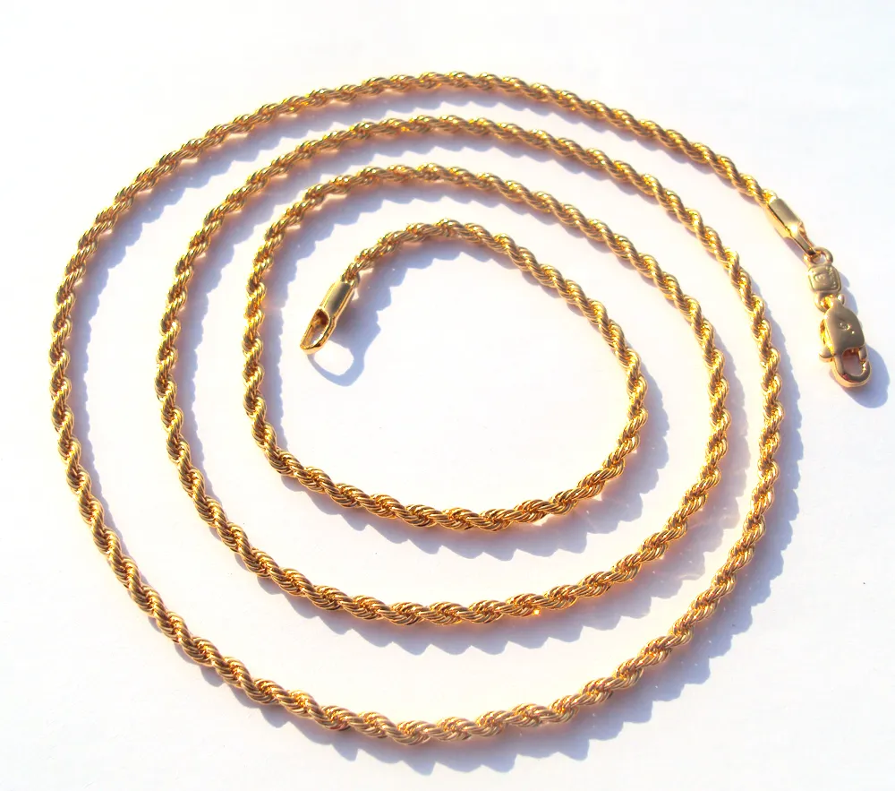 Dunne 14k Yellow Gold Overlay Fine French Rope Long Twisted ketting Kettingdelen 100% echt goud, niet massief, geen geld.