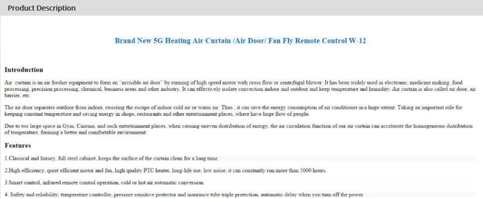 Brand New 5g Heating Air Curtain /Air Door/ Fan Fly Remote Control ...