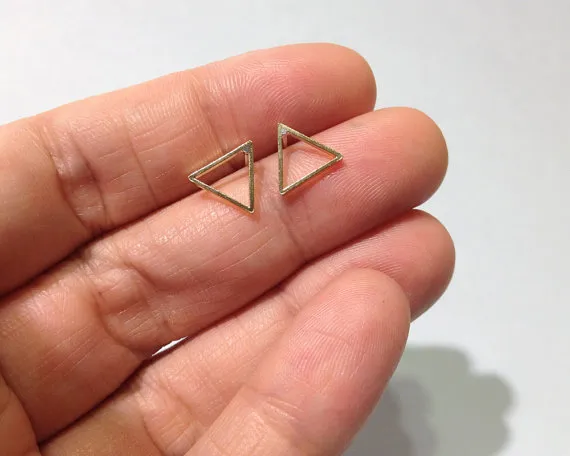 Gold Silver Tiny Hollow Triangle Stud Earrings Open Line Earrings Geometric Jewelry for Women