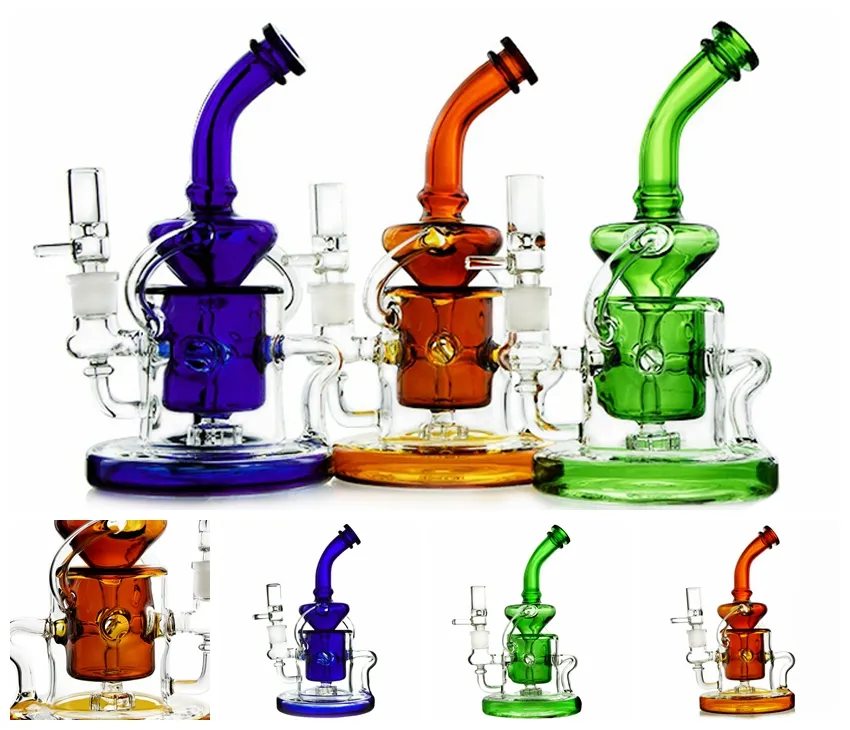 Tornado Recycler Hookahs Dab Oil Rig Klein Recyler Glas Bong Showehead Perc Bongs Heavy Base 14.5mm Kvinna Joint Water Pipes WP308