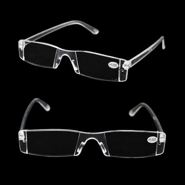 Män kvinnor rensar läsning av GlasseStransente Plastic Rimless Presbyopia Pocket Reader Rx Optiska glasögon för åldrande människor 1004007754449