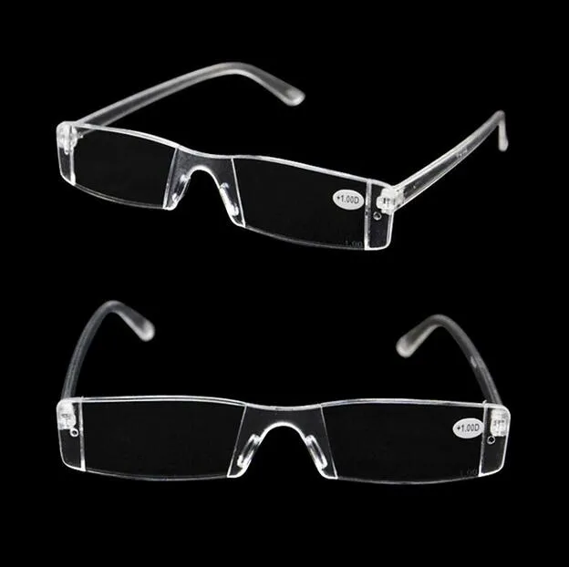 Men Women Clear Reading GlassesTransparent Plastic Rimless Presbyopia Pocket Reader RX Optic Glasses for Aging People 1004006969821