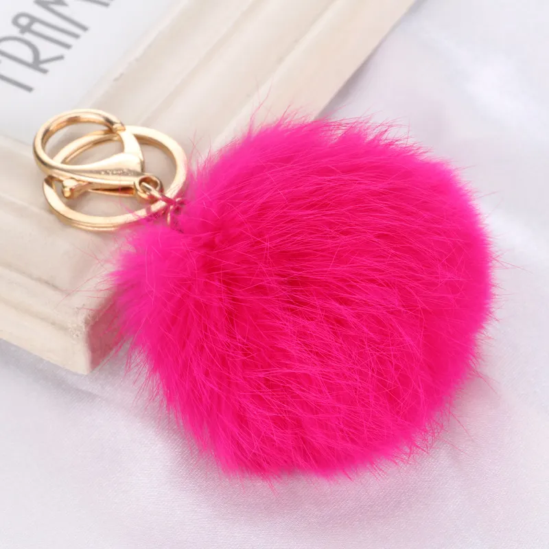 DHL 20 couleurs belle 8CM en cuir véritable boule de fourrure de lapin en peluche porte-clés pour voiture porte-clés sac pendentif voiture keychain2924