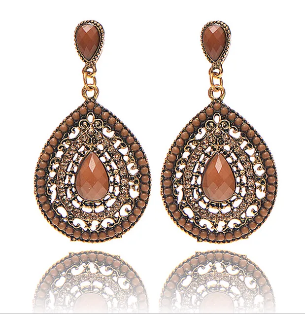 Vente chaude Bohème Perles Eardrop Bijoux De Mode Style Européen Américain Cristal Strass Dangle Lustres Teardrop Boucles D'oreilles Pas Cher 6col