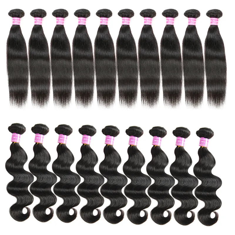 Groothandel Braziliaanse Straight, Body Wave Virgin Human Hair Extension 10/20/30/50 Bundels 100% Onverwerkte 8A Remy Human Hair Weave Inslag