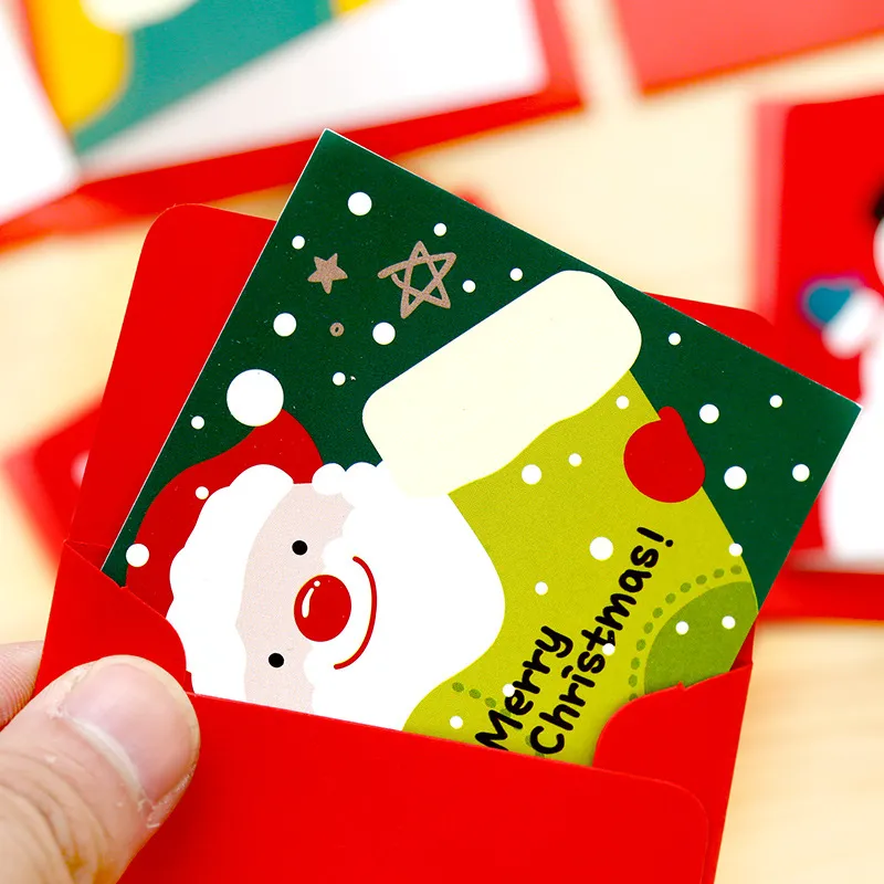 Cute Cartoon Christmas Card Mini Greeting Card Sets Message Blessing Card with Envelopes
