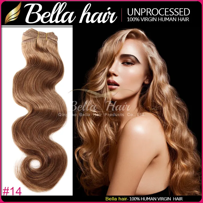 14-24 inch bruin kleur Peruviaanse lichaamsgolf 2 stks / partij menselijk haar inslag Peruaanse haarextensions 100g / p Grade 8A Gratis verzending