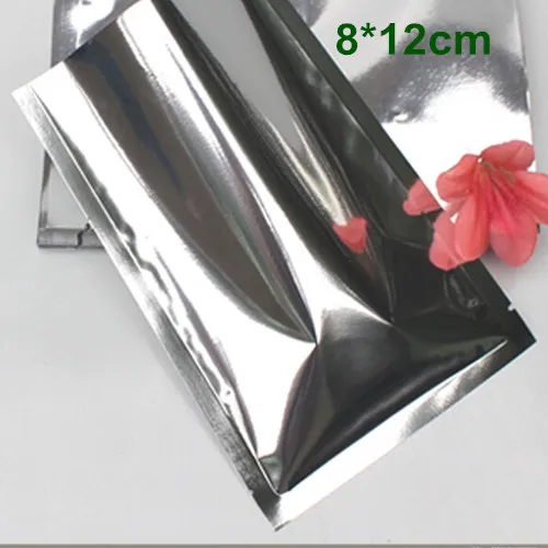 Großhandel 8*12 cm (3,1*4,7 ") 1300 Teile/los Silber Aluminium Folie Beutel Oben Offen Vakuum Beutel Heißsiegel Beutel Lebensmittel Lagerung Paket Verpackung Taschen