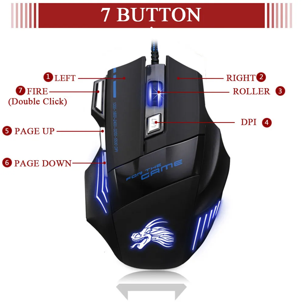 Souris de jeu professionnelle 5500 DPI 7 boutons LED souris filaire USB optique pour ordinateur Pro Gamer X3 souris DHL gratuit