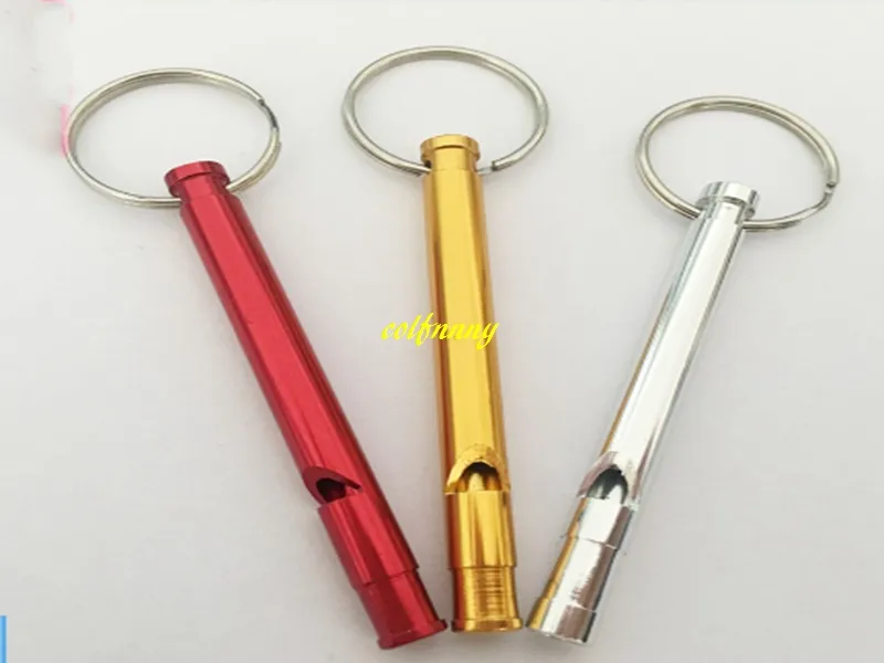 / mycket snabb shipping 70mm aluminium hund whistle keychain husdjur träning ljud whistle nyckelring slumpmässig färg