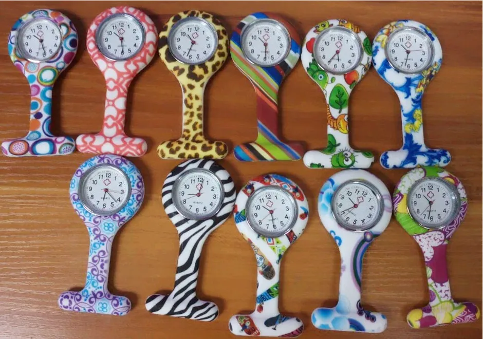 Wholesale 11colors New Nurse Watch Brooches Silicone Leopard Tunic Batteries Nurse Watch NW002