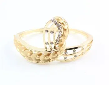 Afrikanischer Schmuck Statement Halskette Armband Ring Ohrring Frauen 18 Karat Gold / Weiß Überzogener Kristall Braut Hochzeit Schmuck Sets