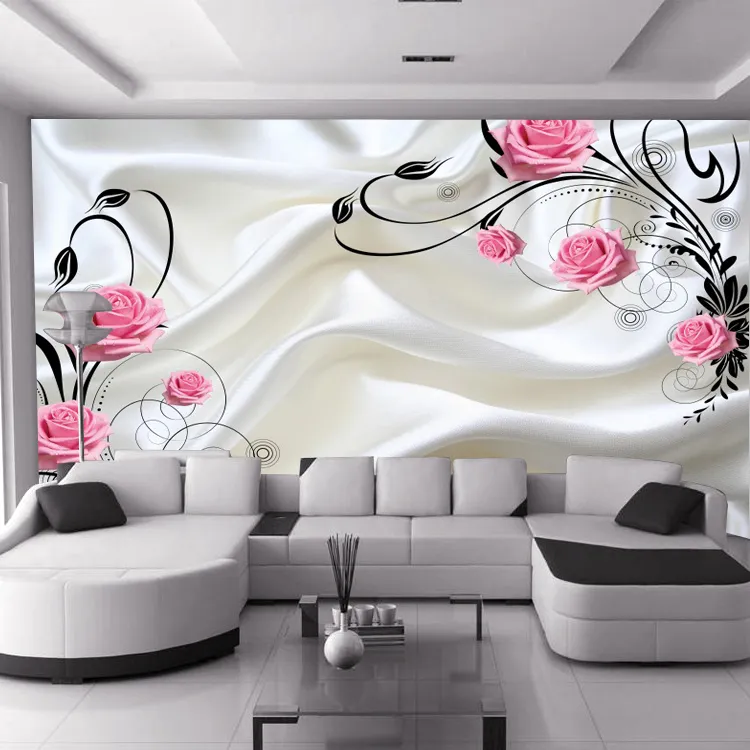 Nouveau personnalisé grande murale 3D fonds d'écran chambre salon moderne mode blanc rouge fleurs roses laiteux TV fond papier peint tissu mural