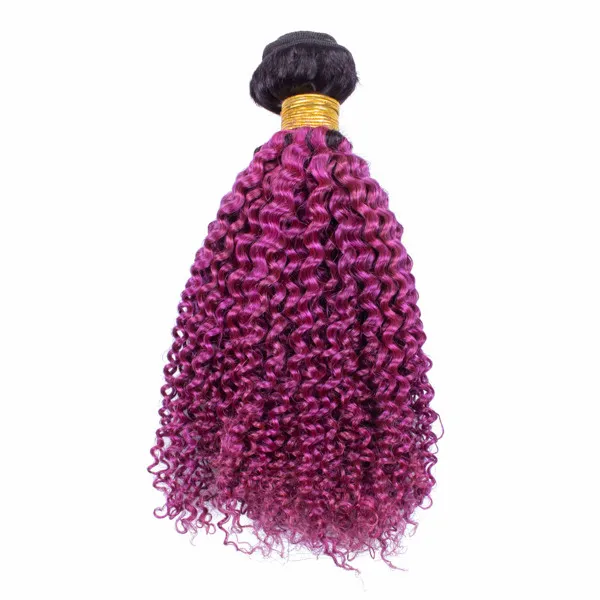 Radice scura 1B / Ombre viola Fasci di capelli umani peruviani Ricci crespi 2 toni Ombre viola colorati Estensioni dei capelli umani vergini