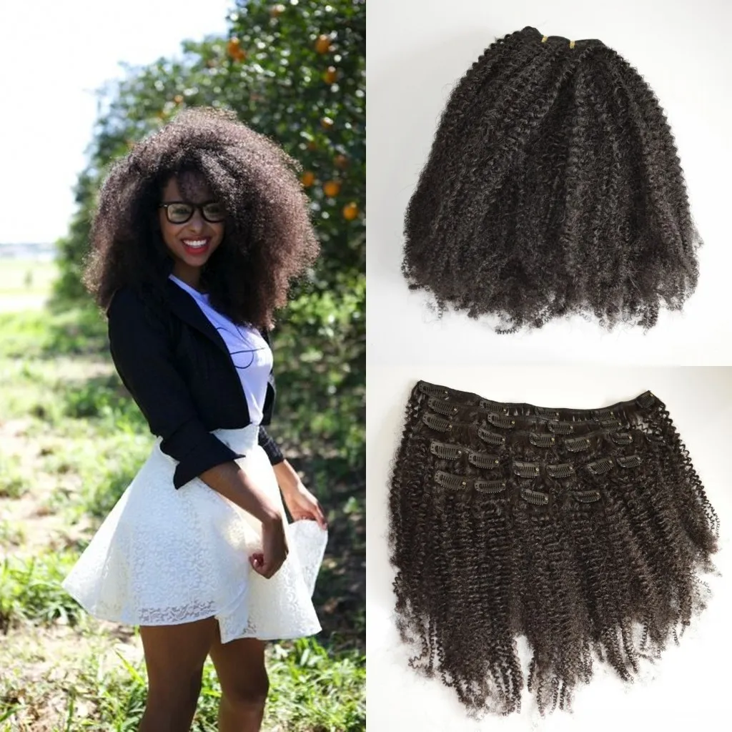 Afro Kinky Curly Clip In Human Hair Extensions Virgin Mongools Curly Human Hair Clip In Extensions 8"-24" beach curl human hair G-EASY