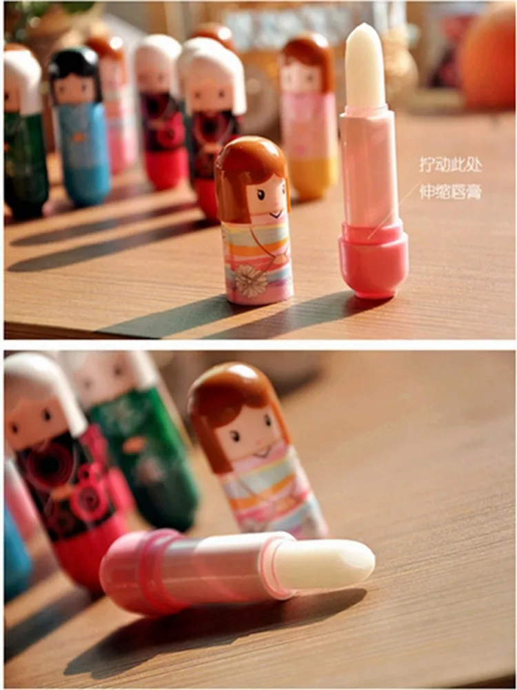 New Lovely Lip Balm Lipstick Cute Cartoon Lip Balm Kimono Doll Flavor Lip Balm Nourishing Moisturizing DHL Free
