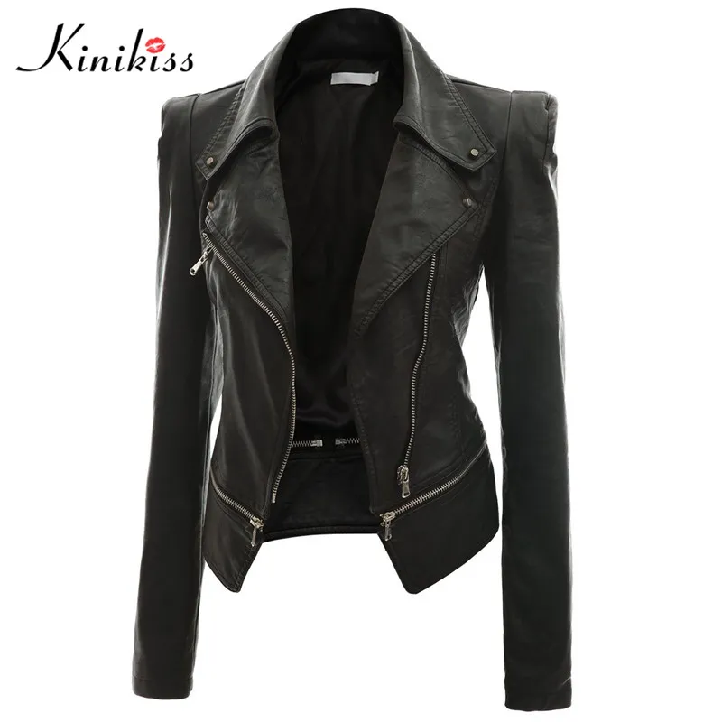 All'ingrosso-Kinikiss moda donna corto giacca di pelle nera cappotto autunno sexy steampunk moto giacca in ecopelle cappotto gotico femminile