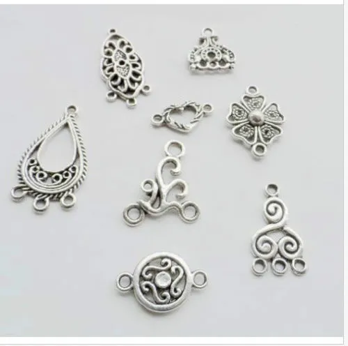 Gratis 80pcs / Lot Mixed Tibetan Silver Connectors Charms Pendant för armband smycken