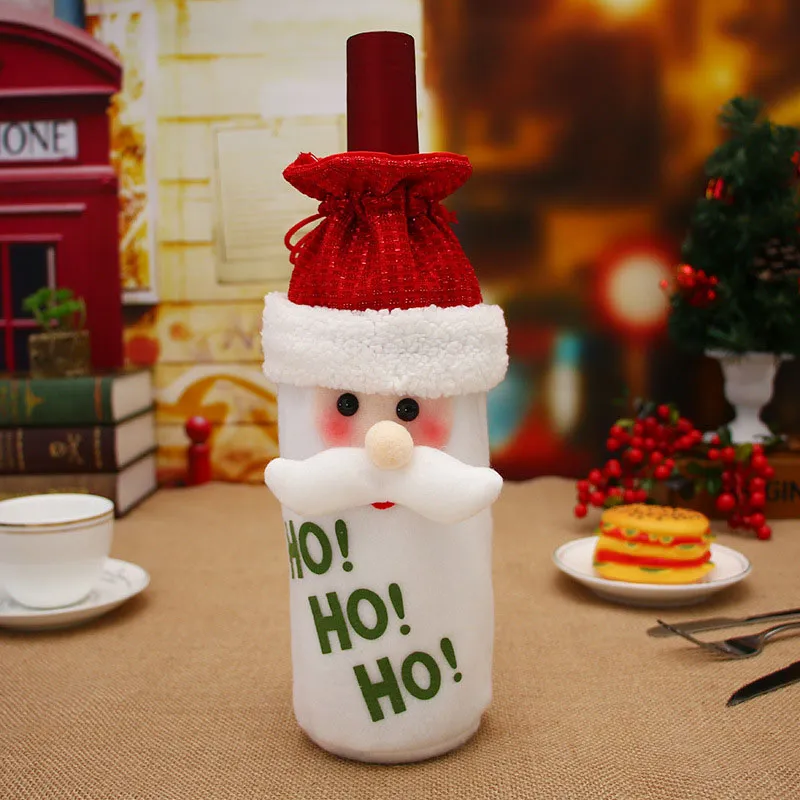 Décorations de vaisselle de Noël mignon Père Noël bouteille de vin rouge couverture sacs mignon flanelle porte-cadeaux de Noël décoration de table de dîner