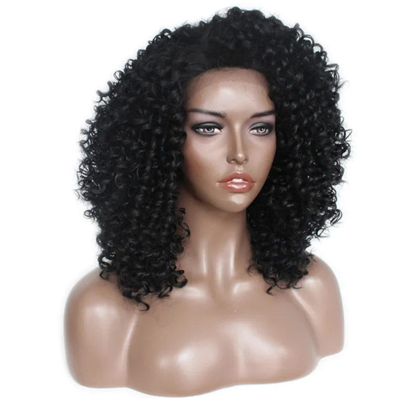 Perucas pretas curtas sintéticas ladys039 peruca de cabelo afro kinky encaracolado áfrica peruca dianteira do laço americano para moda feminina 9557648