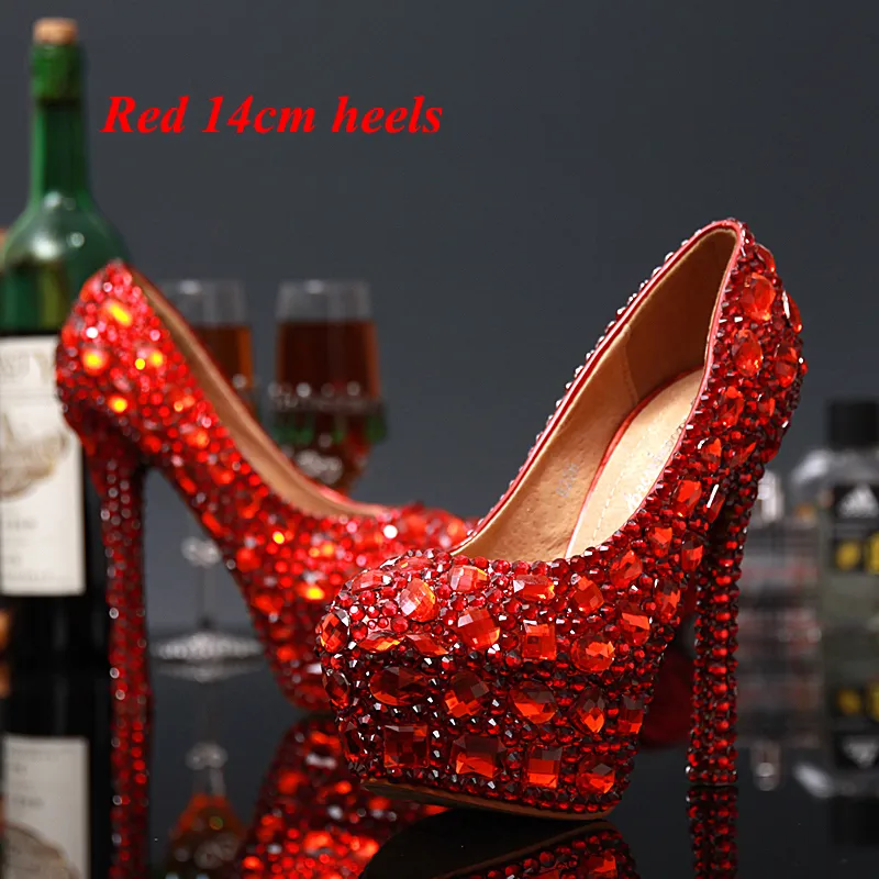 Modny Heel Heel Bling Red Dhinestones Buty Ślubne Wysokiej Jakości Buty Ślubne Formalne kryształowe okazje Darmowa Wysyłka