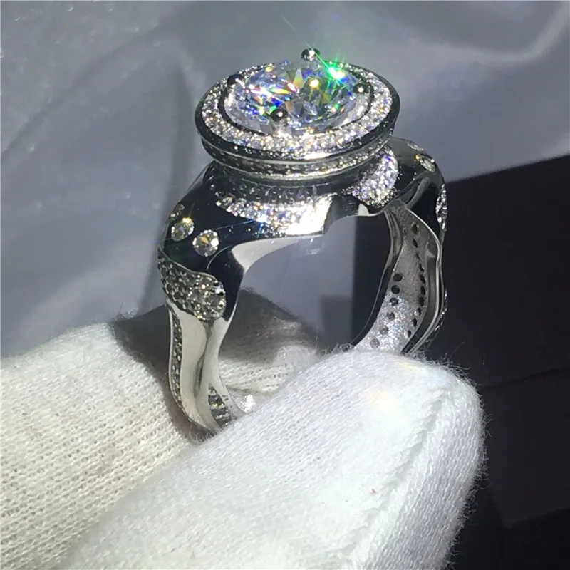Benzersiz Tasarım yüzük 5A Zirkon kristal 925 Ayar Gümüş Nişan düğün band yüzükler erkekler için Parti noel hediyesi
