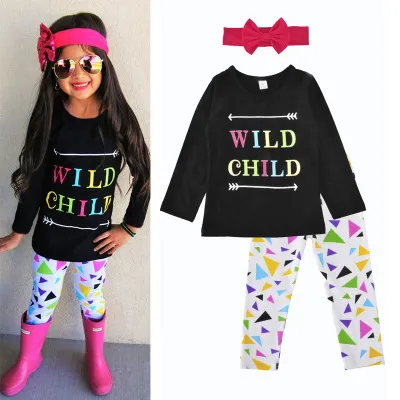 2017 bebê meninas vestuário conjuntos primavera outono seta carta selvagem criança t-shirt triângulo calças de triângulo 3 pcs conjuntos roupas bebê roupas crianças roupas
