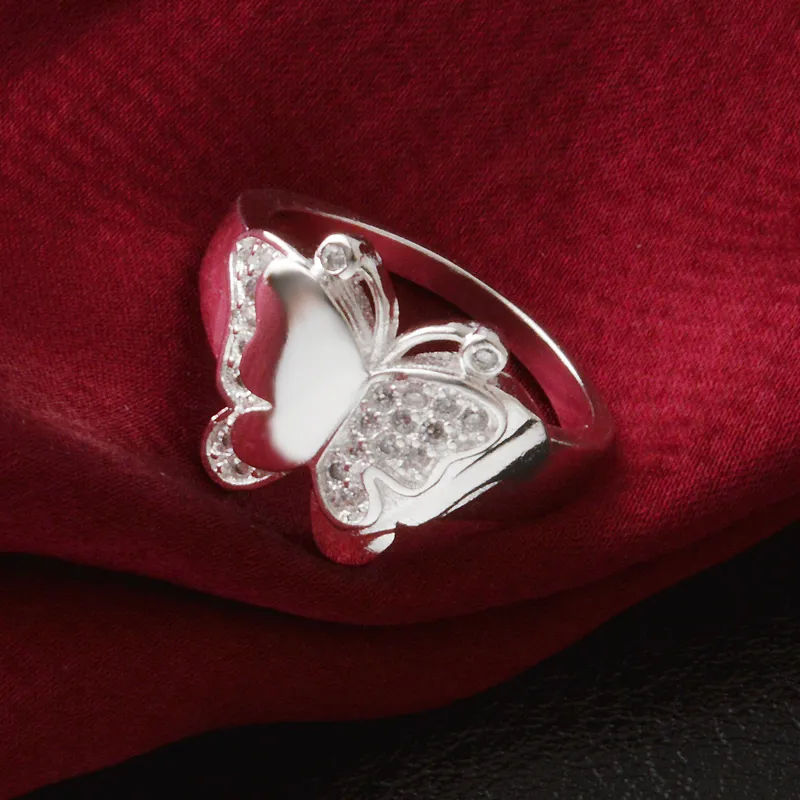 Bezpłatna wysyłka Nowa 925 Sterling Silver Fashion Jewelry Butterfly z kryształowym pierścieniem gorąca sprzedaż Girl Prezent 1481