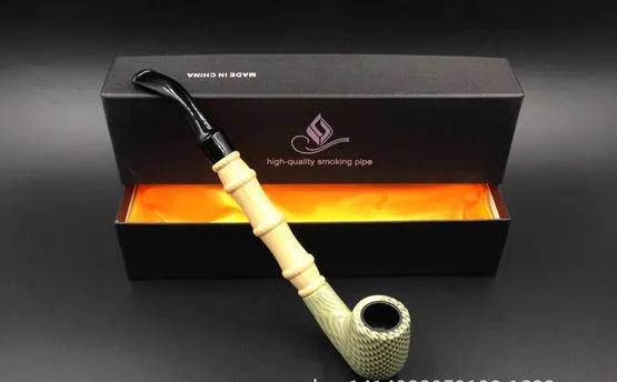 Grön Ebony Cigarette Holder Pipe Tobacco Curved Shank By Hand Fighting, Wholesale Glas Bong, Glass Hookah Tillbehör, Färg Slumpmässig Deliv