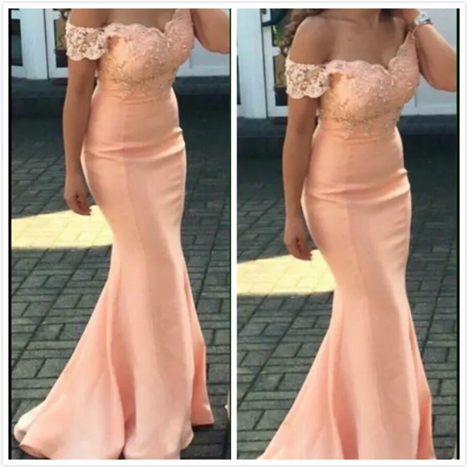 Off the Shoulder Lace Bridesmaid Dresses 2016 Mermaid Satin Wedding Party Dress Sweetheart Maid of Honor Dresses Appliqued Prom Evening Gown
