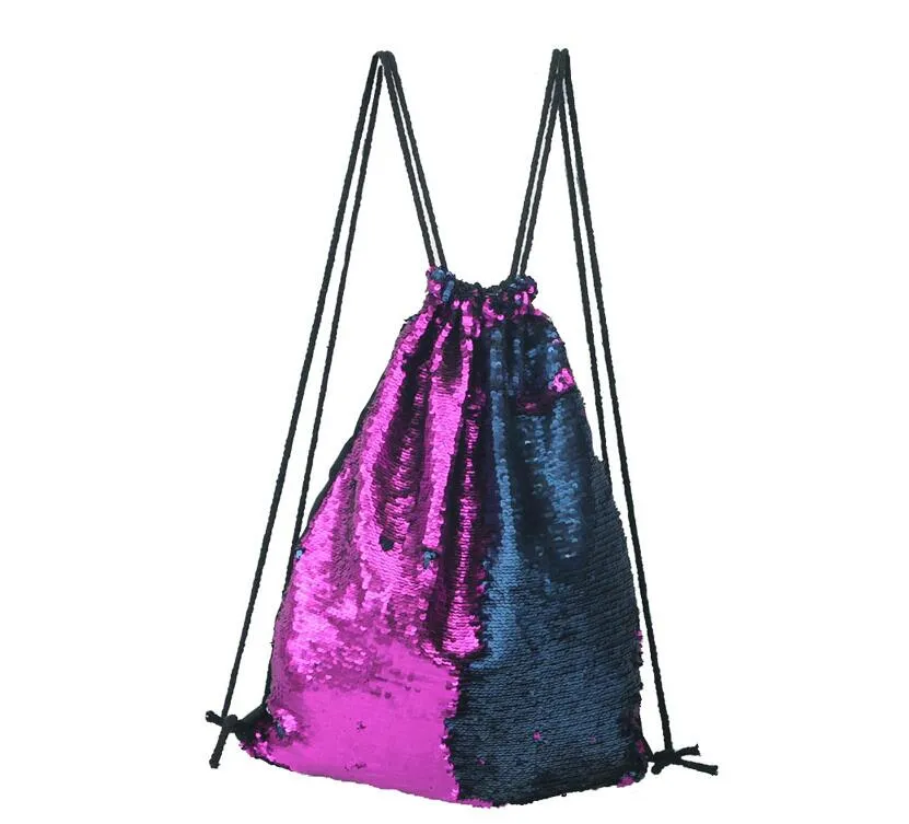 Mode sjöjungfru sequin ryggsäck sequins dragsko påsar reversibel paillette travel backpack glitter axelväskor resväska