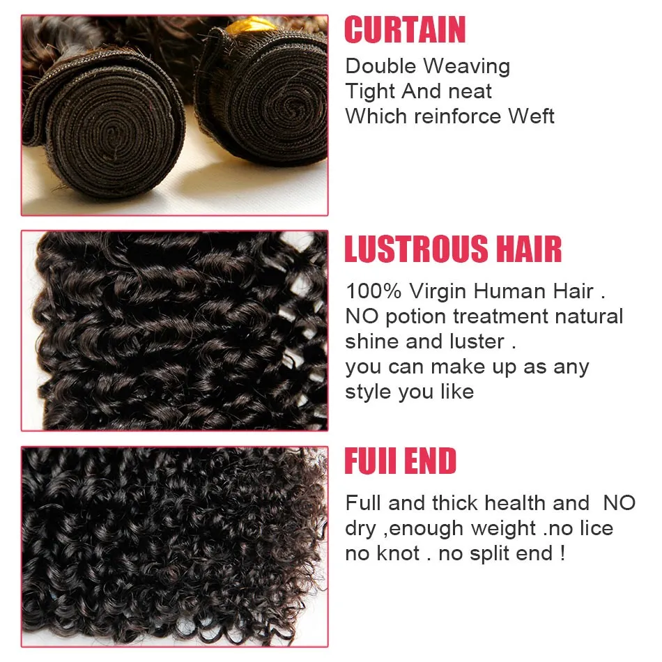 Brasiliansk Kinky Curly Hair Obehandlat Brasakian Human Hair Weaving 3 Bundlar 8A Grade Deep Jerry Curly Hair Extensions Natural Black