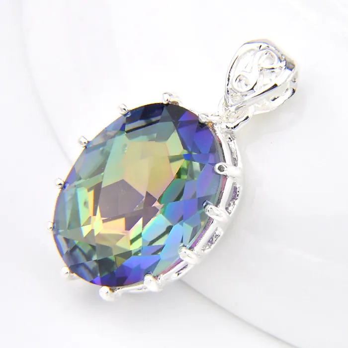 LuckyShine Oval Dazzling Fire multi-color Natuurlijke Mystic Topaz Crystal 925 Sterling Zilveren Bruiloft Hangers Rusland Amer262G