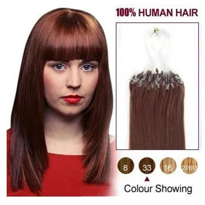 ELIBESS HAIR Wholesale - 0.8g/s 200S/lot 14"- 24" Micro rings/loop Indian remy Human Hair Extensions hair extention, #33 dark auburn