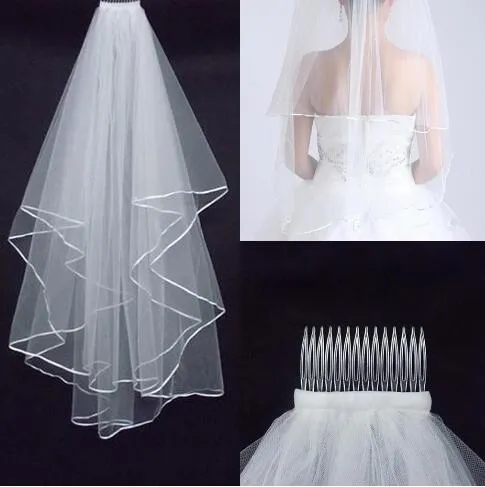 أرخص حجاب زفاف ثنائي الطبقات حجاب حديقة حقيقية طول الكتف مع مشط عالي الجودة الحجاب الأبيض لحفل الزفاف HT50320Q