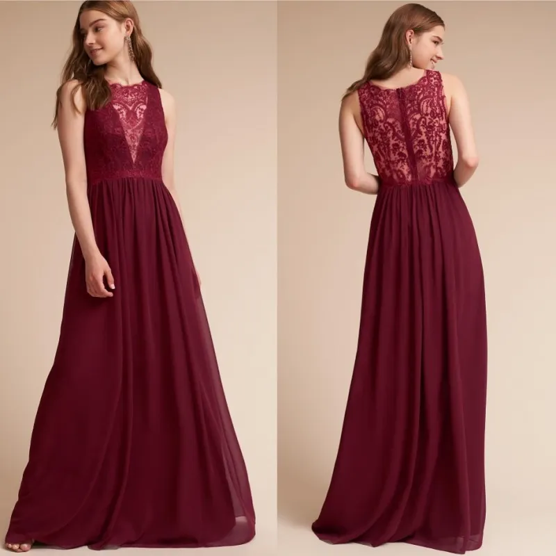 BHLDN robes de demoiselles d'honneur grande taille longue robe de demoiselle d'honneur bordeaux 2019 robes de soirée formelles en dentelle élégante