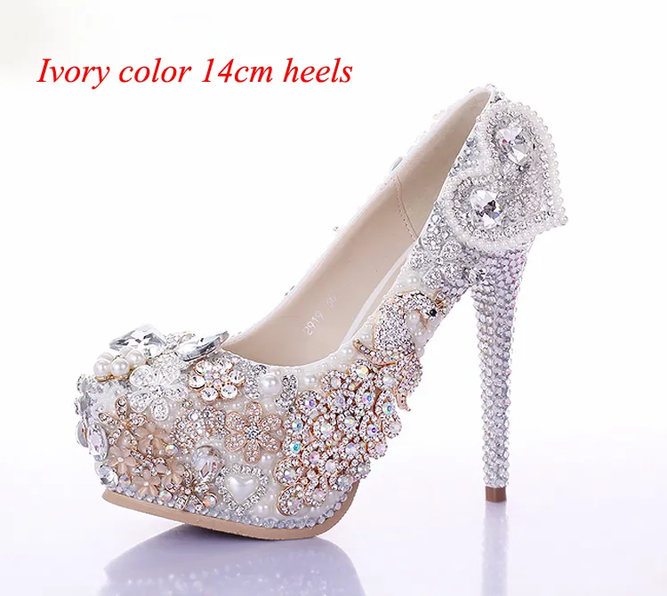 Luxury White High Heels Rhinestone Platform Pumps Wedding Bridal Shoes Unique Design Lavender Dress Shoes for Party