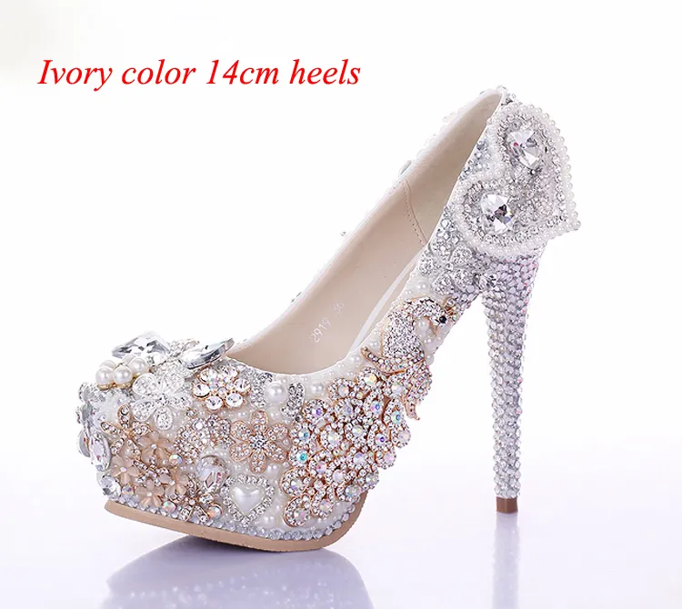 Luxury White High Heels Rhinestone Platform Pumps Bröllop Bröllop Skor Unik Design Lavendel Klänning Skor För Parti