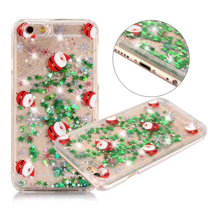 2017 Nowe Wesołych Świąteczne Dynamiczne Kolorowe Quicksand Glitter Phone Case Dla iPhone 7 7Plus 6 6s Plus Hard Back Coque Coque