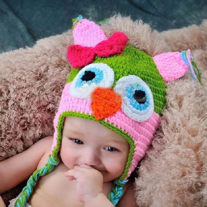 Toddler Owl Ear Flap Crochet Hat Dzieci ręcznie robione czapka czapka Dzieci Ręka Knitted2413471