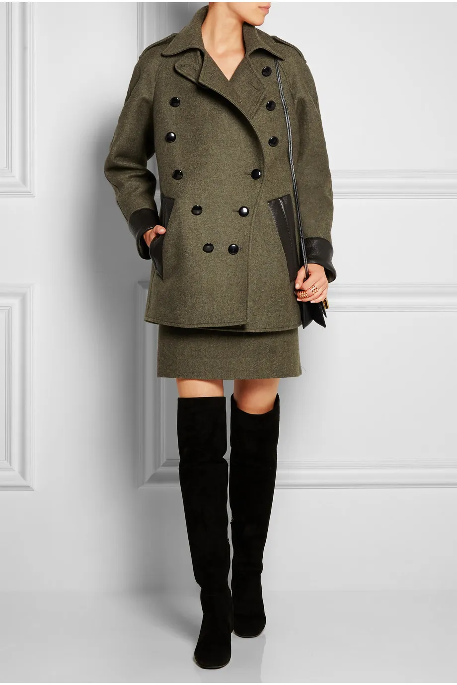 Cappotto corto patchwork outweat da donna doppiopetto alla moda 15101521