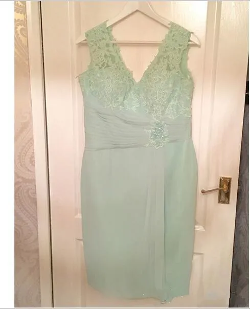 Mint Green Plus Size Matka panny młodej Długość Kolano Suknie gościnne Dwa kawałki Nowa formalna sukienka