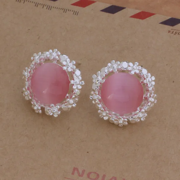 Fashion (Jewelry Manufacturer) 20 pcs a lot Flower with Pink Pearl earrings 925 sterling silver jewelry factory price Fashion Shine Earrings